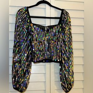 ASOS women’s sequin crop long sleeve stunning sparkle NWT size 8